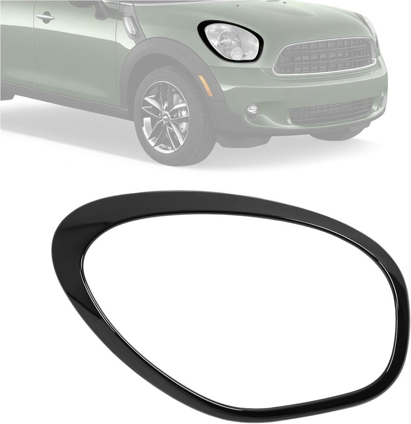 ALMULOO RH Headlight Bezel Door Compatible with 2011-2016 Mini Cooper Countryman 2013-2016 Mini Cooper Paceman Replacement for MC2507102 Painted Gloss Black Right Side - Image 1